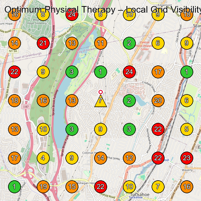 Optimum Physical Therapy Physical Therapist GeoGrid ranking map for Yonkers NY